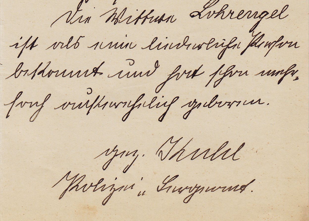 Abb. 3: „Die Wittwe Lohrengel ist als eine liederliche Person bekannt…“. Aus dem Schreiben des Lingener Polizeisergeanten Kuhl vom 18. August 1907.